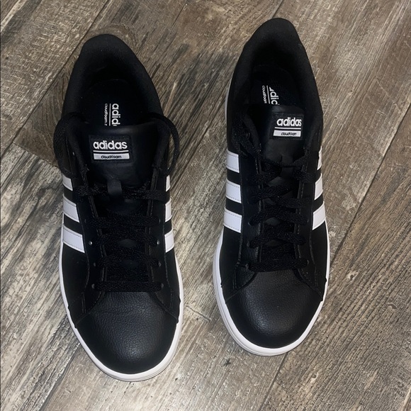 Adidas Women's Black Sneakers with White Stripes - Picture 3 of 4